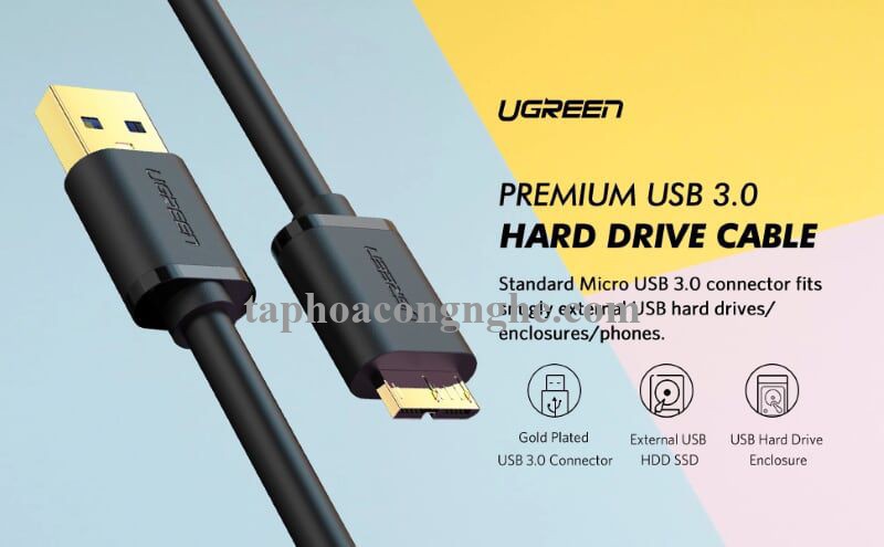 Ugreen 10840 0.5M màu Đen Cáp USB 3.0 sang MICRO USB 3.0 cho ổ cứng US130 30010840